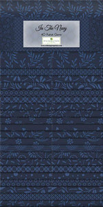 Forty beautiful tones of printed navy to use in any of your quilting projects. Includes 40 - 2 1/2" x 44" strips.