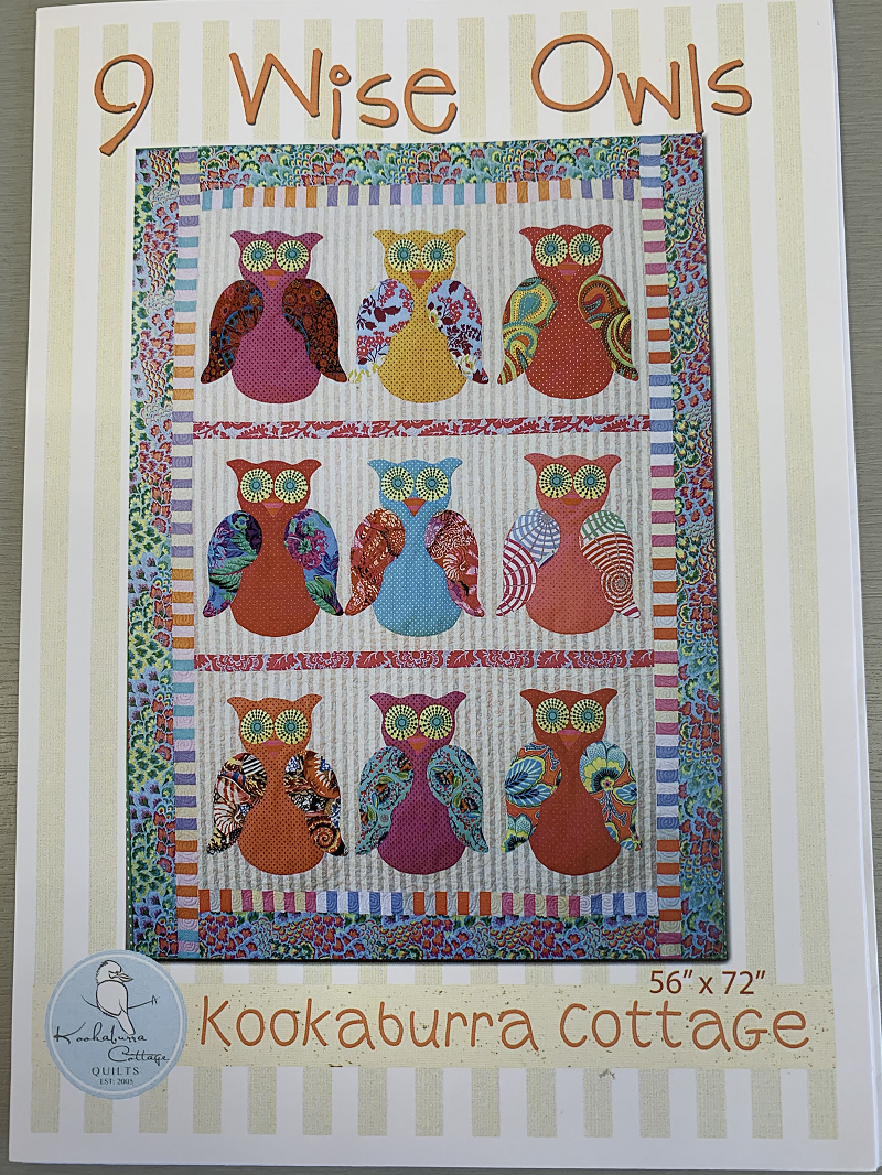 9 Wise Owls Pattern by Kookaburra Cottage. A combination of applique and quilting and finishes at 56