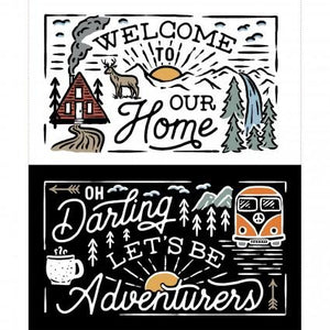 Two panel with "Adventurer" sayings for your forest cabin or RV. These could be used for Flags or wall hangings.