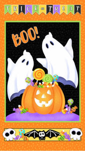 Trick or Treat! Enjoy this whimsical panel as a wall or door hanging for the holiday. This is a 36" Panel and goes well the Splash Pattern or one of your favorite patterns.