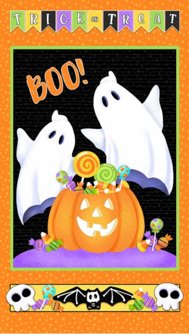 Trick or Treat! Enjoy this whimsical panel as a wall or door hanging for the holiday. This is a 36