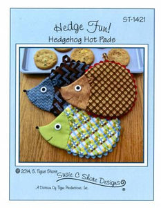 Hedge Fun! Hedgehog Hot Pads by Suzie C. Shore Designs. Pattern pieces and instructions to sew up some sweet Hedgehog Hot Pads!  Sew easy, so quick, fun and functional! Approximate finished sized 7" x 9".