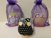 Load image into Gallery viewer, Cute little owl pin cushions adorned with decorative buttons. A cute addition to any sewing room.
