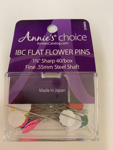 These flat flower pins are perfect for quilting. Included: 40 qty 1 7/8" Sharp pins with a fine .55mm Steel Shaft