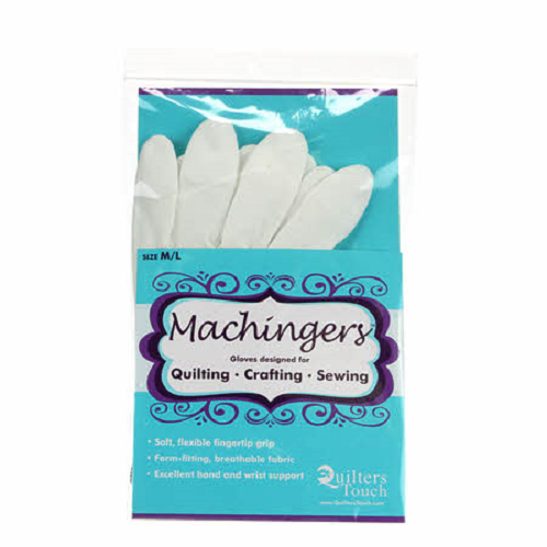 These gloves by Quilters Touch, are designed for quilting, crafting, and sewing. The gloves are soft and form-fitting with excellent hand and wrist support. Sizes range from XS to XL.