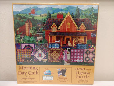 A down home scene with the colorful quilts hanging on the line. Contains 1000 piece jigsaw puzzle - Finished size 20