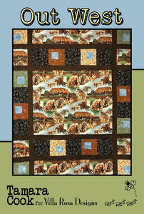 Out West design by Tamara Cook for Villa Rosa Designs is all cowboy! This pattern was created with the Out West panel and big blocks and sashing all around it.  You can imagine just about any panel and colors using this pattern as well. Finished size 61" X 74"