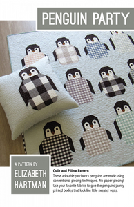 These adorable patchwork penguins are made using conventional piecing techniques. No paper piecing needed. Pattern includes 2 quilt sizes (Child and Lap) and 1 pillow cover (20" X 20").