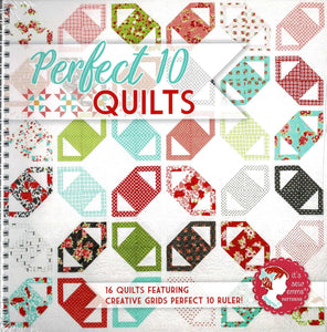 This Perfect 10 Book by It's Sew Emma contains 16 quilts featuring creative grids Perfect 10 Ruler. All quilts are made with the classic 10" layer cake squares.