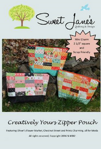 This fully lined zip pouch is so much fun to make, you will want to make several to give out to your friends and family. Finished Size: 10" wide X 6" Tall X 3' Deep