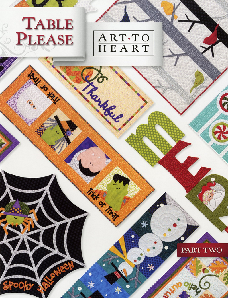 Nancy Halvorsen does it again, after the success of Table Please Part One, comes Part Two. This book features 15 projects including 9 table runners, place mats, centerpieces and chair covers. Covering Halloween, Autumn, Christmas and Winter.