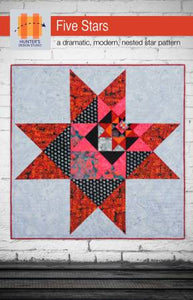 Five Stars is a dramatic, modern, nested star pattern. The pattern includes three sizes: 49", 75" or 100" square.