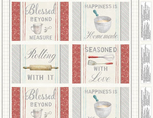 These four red and gray preprinted placemats have fun sayings to adorn your kitchen. Contains 4 placemats.